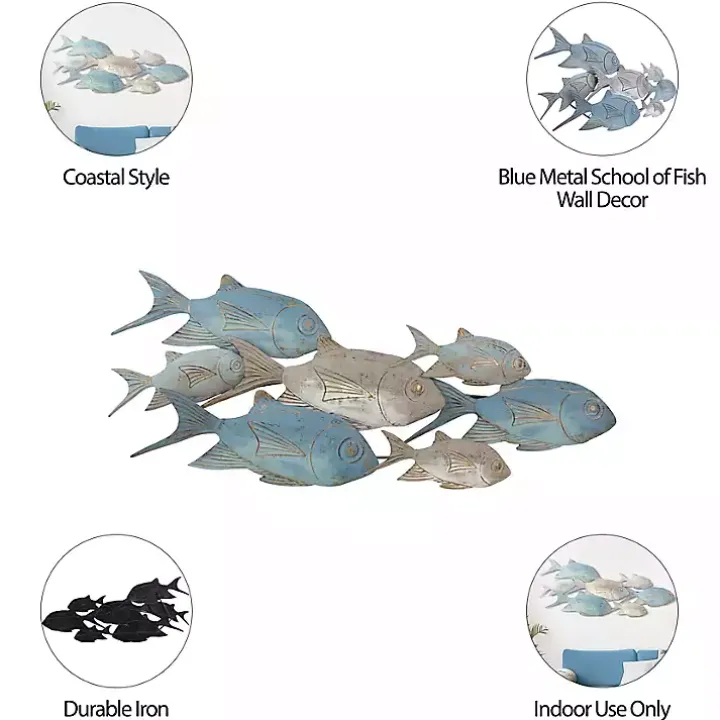 Blue Metal School of Fish Wall Plaque