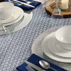 Blue Mini Diamond Fringe End Table Runner, 108 in.