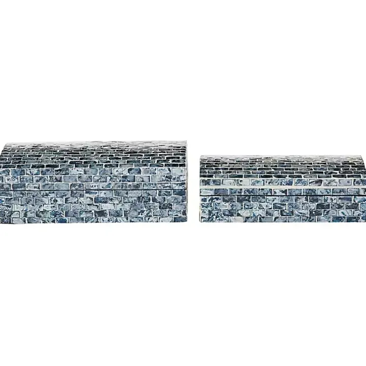 Blue Mother of Pearl Coastal Boxes, Set of 2