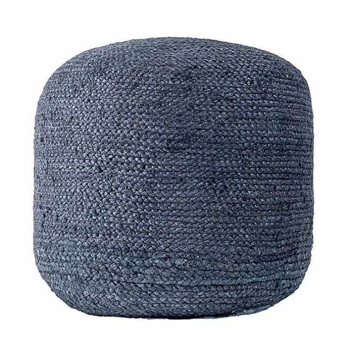 Blue Neely Jute Chevron Braided Pouf