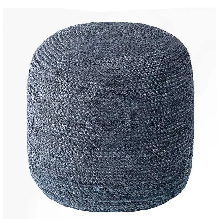 Blue Neely Jute Chevron Braided Pouf