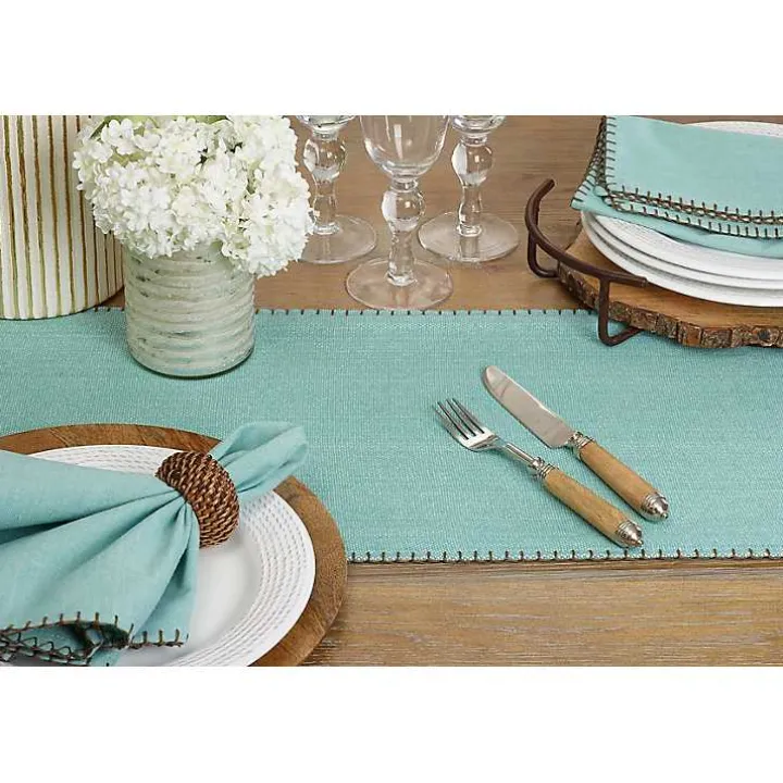 Blue Overcast Stitch Cotton Table Runner