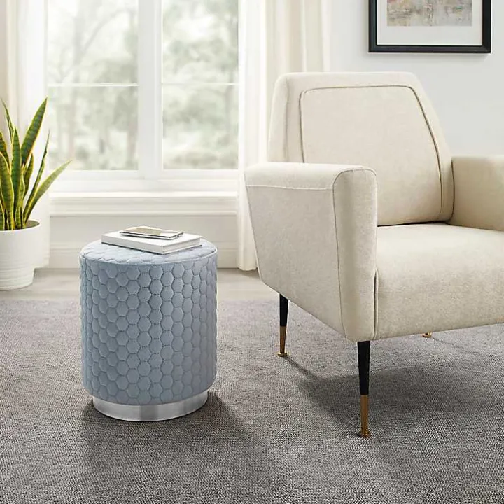 Blue Quilted Honeycomb Ottoman