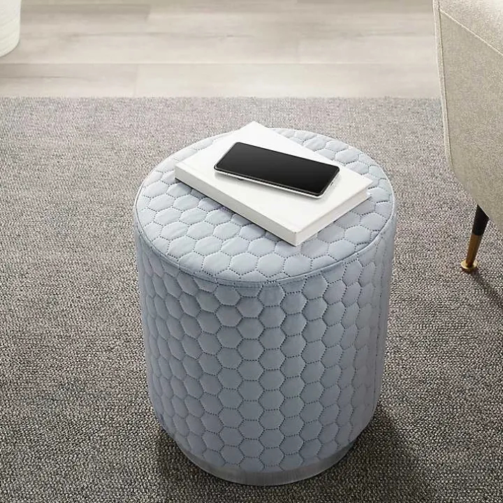 Blue Quilted Honeycomb Ottoman