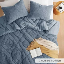 Blue Quilted Teddy 3-pc. King Comforter Set