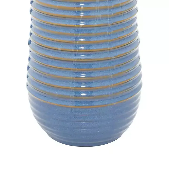 Blue Ribbed Stoneware Table Lamp