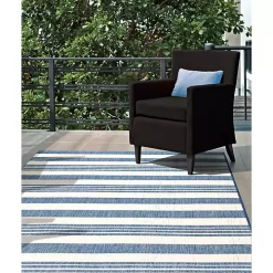 Blue Robin Stripe Outdoor Rug, 5x8