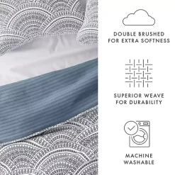 Blue Scalloped Reversible 3-pc. Queen Quilt Set
