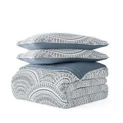 Blue Scalloped Reversible 3-pc. King Quilt Set