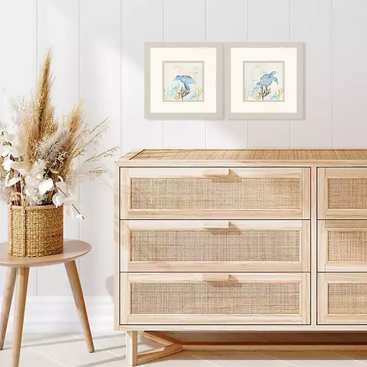 Blue Sea Turtle Frames Art Prints, Set of 2