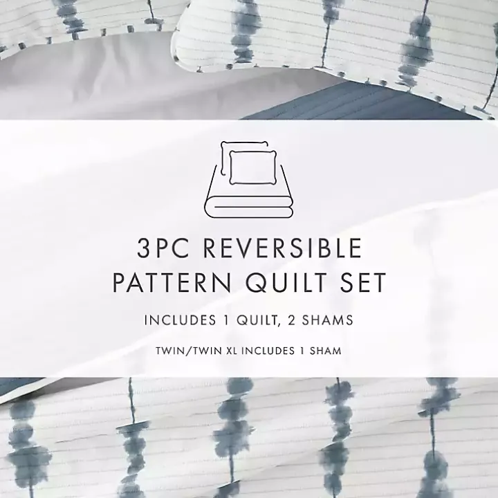 Blue Shibori Reversible 3-pc. Queen Quilt Set