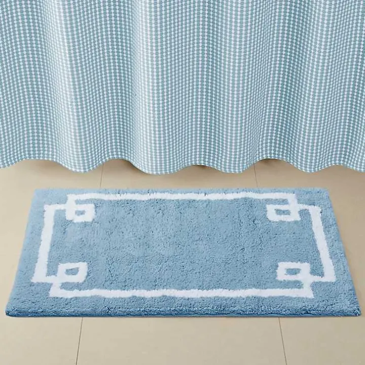 Blue Simple Trim Cotton Tufted Bath Mat, 30 in.