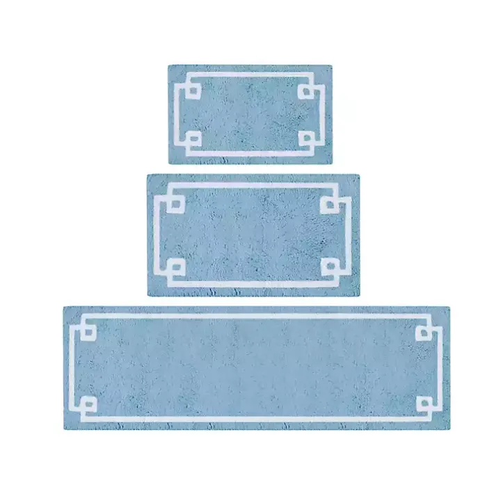 Blue Simple Trim Cotton Tufted Bath Mat, 30 in.