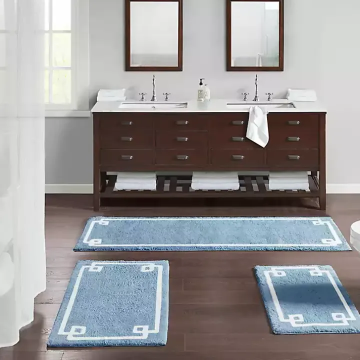 Blue Simple Trim Cotton Tufted Bath Mat, 40 in.