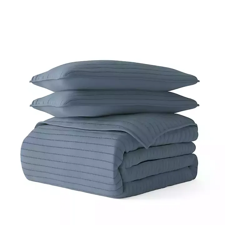 Blue Stitched Stripes 2-pc. Twin Quilt Set