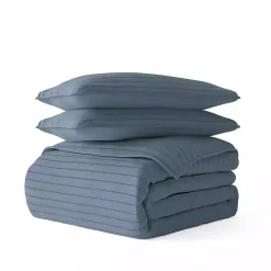 Blue Stitched Stripes 3-pc. Queen Quilt Set