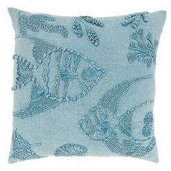 Blue Stonewashed Oceanic Fish Throw Pillow