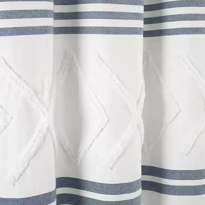 Blue Stripe Diamond Tufted Shower Curtain