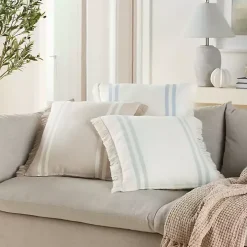 Blue Striped Linen Throw Pillow
