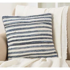 Blue Striped Textured Denim Pillow