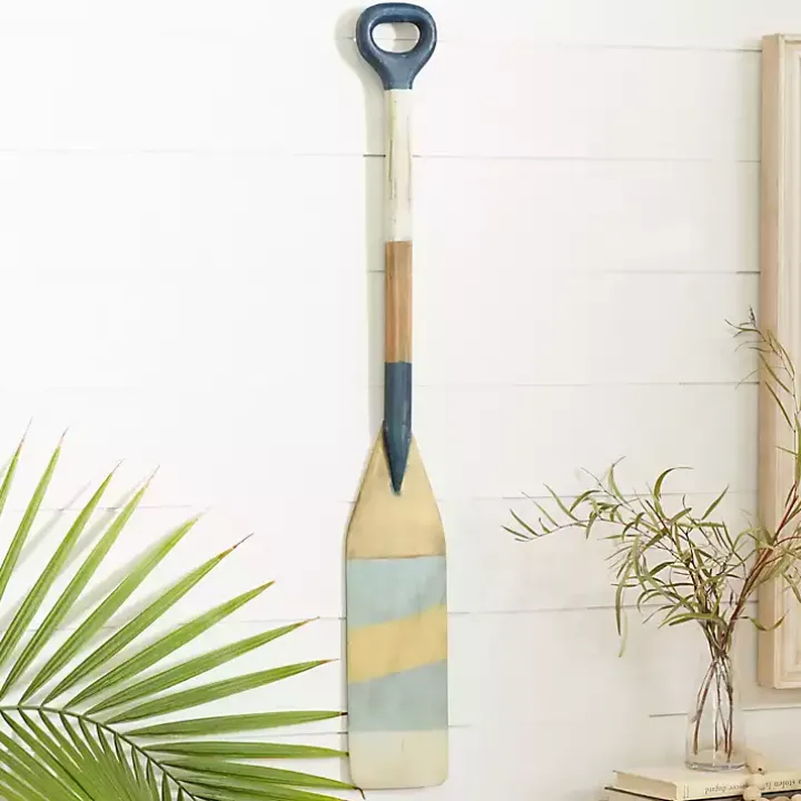 Blue Striped Wood Canoe Oar Wall Plaque