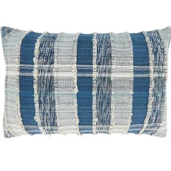 Blue Striped Woven Cotton Lumbar Pillow