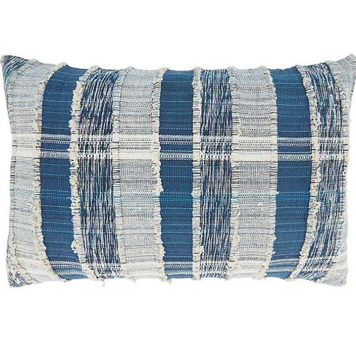 Blue Striped Woven Cotton Lumbar Pillow