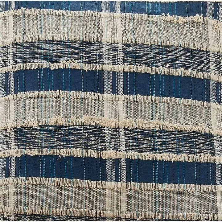 Blue Striped Woven Cotton Lumbar Pillow