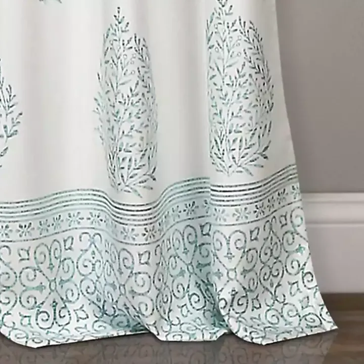 Blue Teardrop Leaves Curtain Panel Set, 84 in.