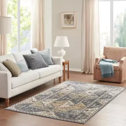Blue Tile Border Area Rug, 8x10