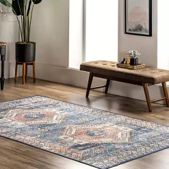 Blue Tribal Motif Washable Area Rug, 5x8