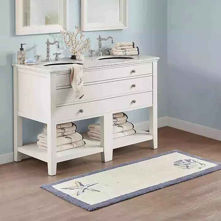 Blue Tufted Seashell Bath Runner