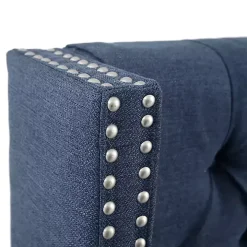 Blue Tufted Upholstered Metal Leg Queen Headboard