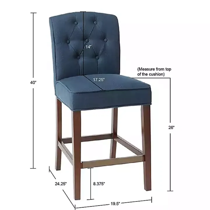Blue Tufted Upholstered Wood Counter Stool