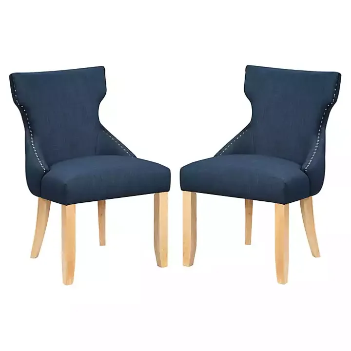Blue Upholstered Wingback Dining Chairs, Set of 2