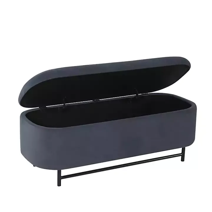 Blue Velvet Metal Storage Bench