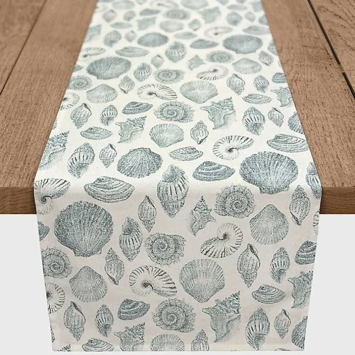Blue Vintage Seashells Table Runner, 90 in.