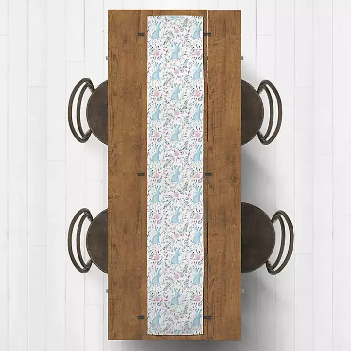 Blue Watercolor Rabbit Table Runner, 90 in.