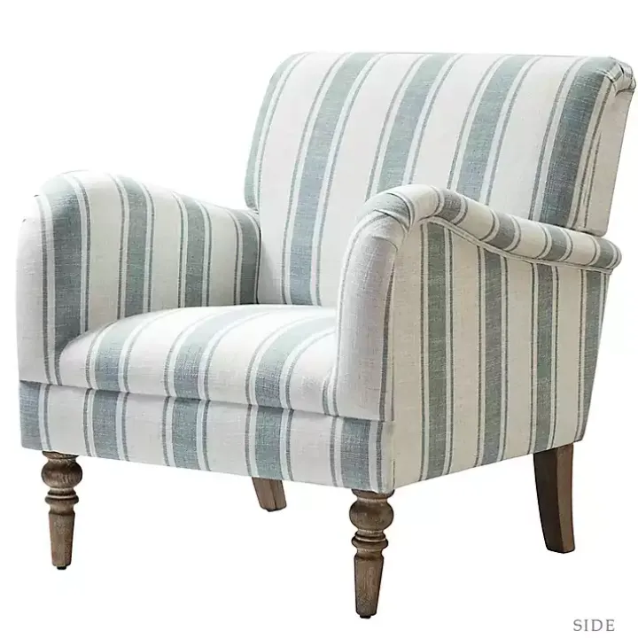 Blue White Carved Slope Stripe Accent Chair