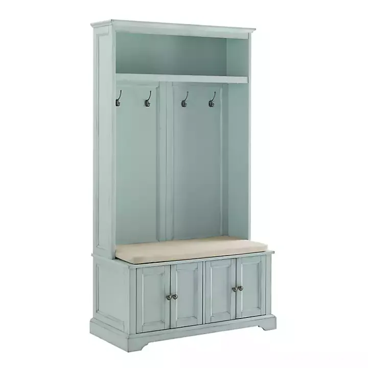 Blue Wood Hall Tree with Cushioned Bench