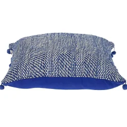 Blue Woven Pom Pom Pillow