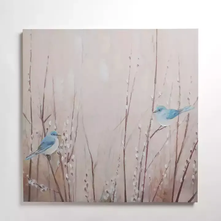 Bluebirds on Willow Canvas Art Print
