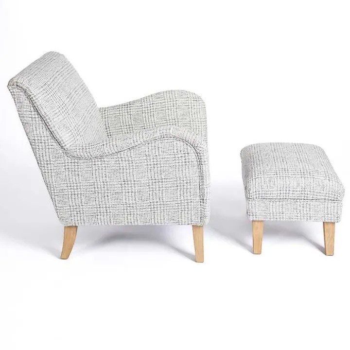Blue-Grey Houndstooth 2-pc. Chair and Ottoman Set