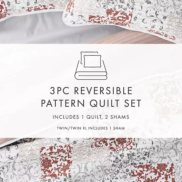 Blush Patchwork Reversible 3-pc. Queen Quilt Set