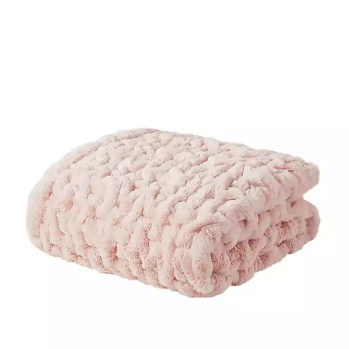 Blush Ruched Faux Fur Throw