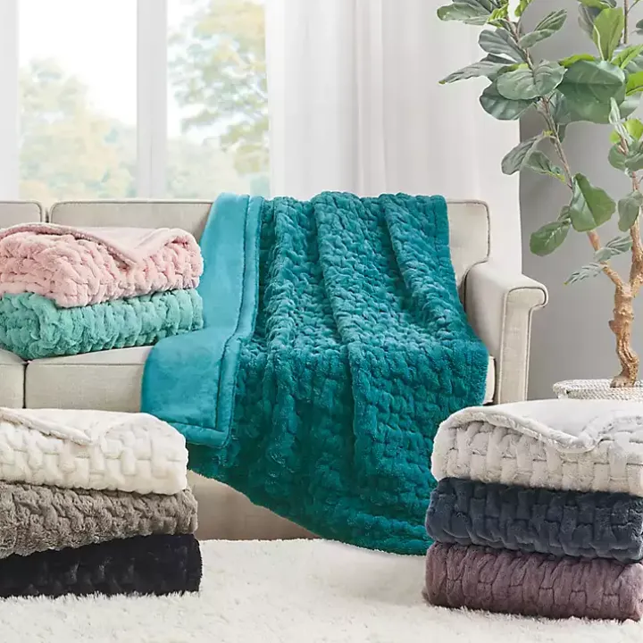 Blush Ruched Faux Fur Throw