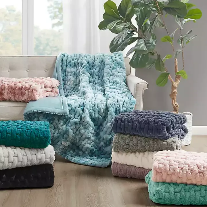 Blush Ruched Faux Fur Throw