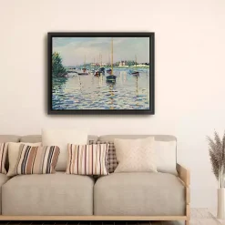 Boats at Anchor on Seine Canvas Print, 42x32 in.