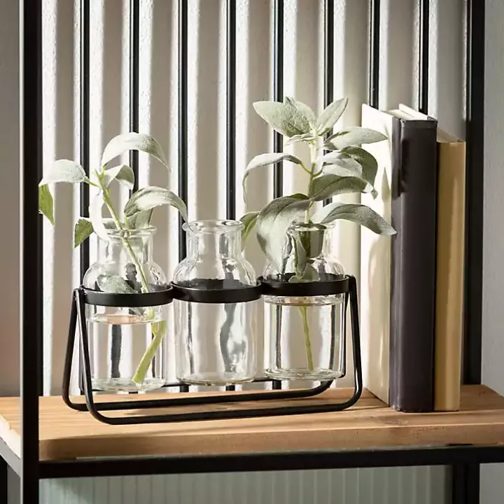 Bottle Vase Trio on Metal Stand