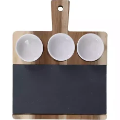 3-Bowl Slate and Wood Serving Board